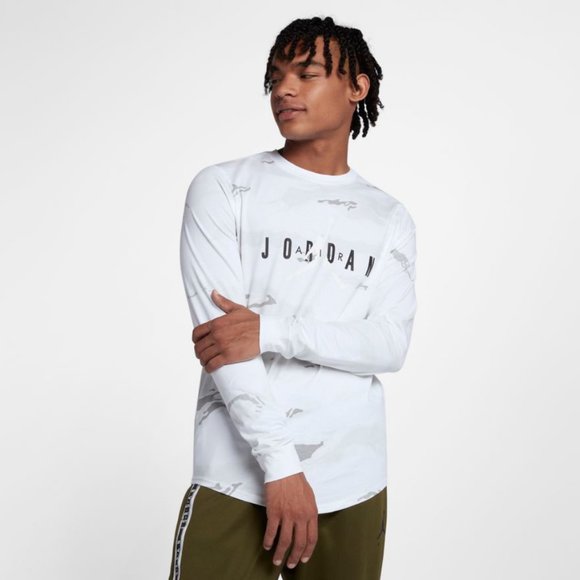 Jordan Other - Nike Air Jordan Men L White Long Sleeve T Shirt Camo Camouflage Concord Jumpman